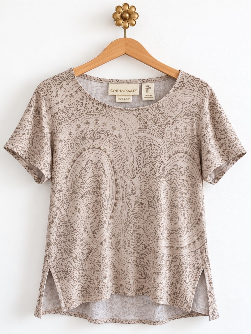 Cynthia Rowley linen boat neck Aztec boho chic bohemian top L